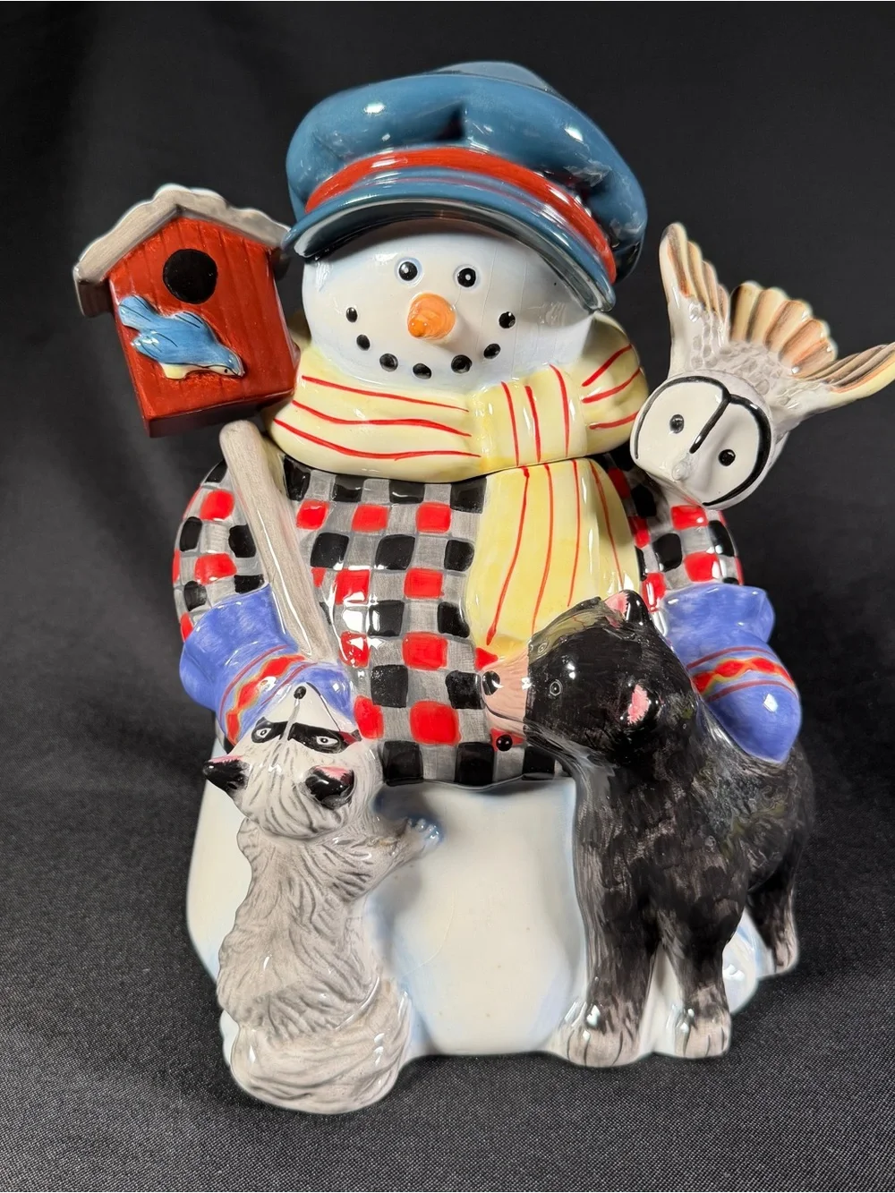 Hand-Painted Ceramic Snowman Cookie Jar Gibson Woodland Friends